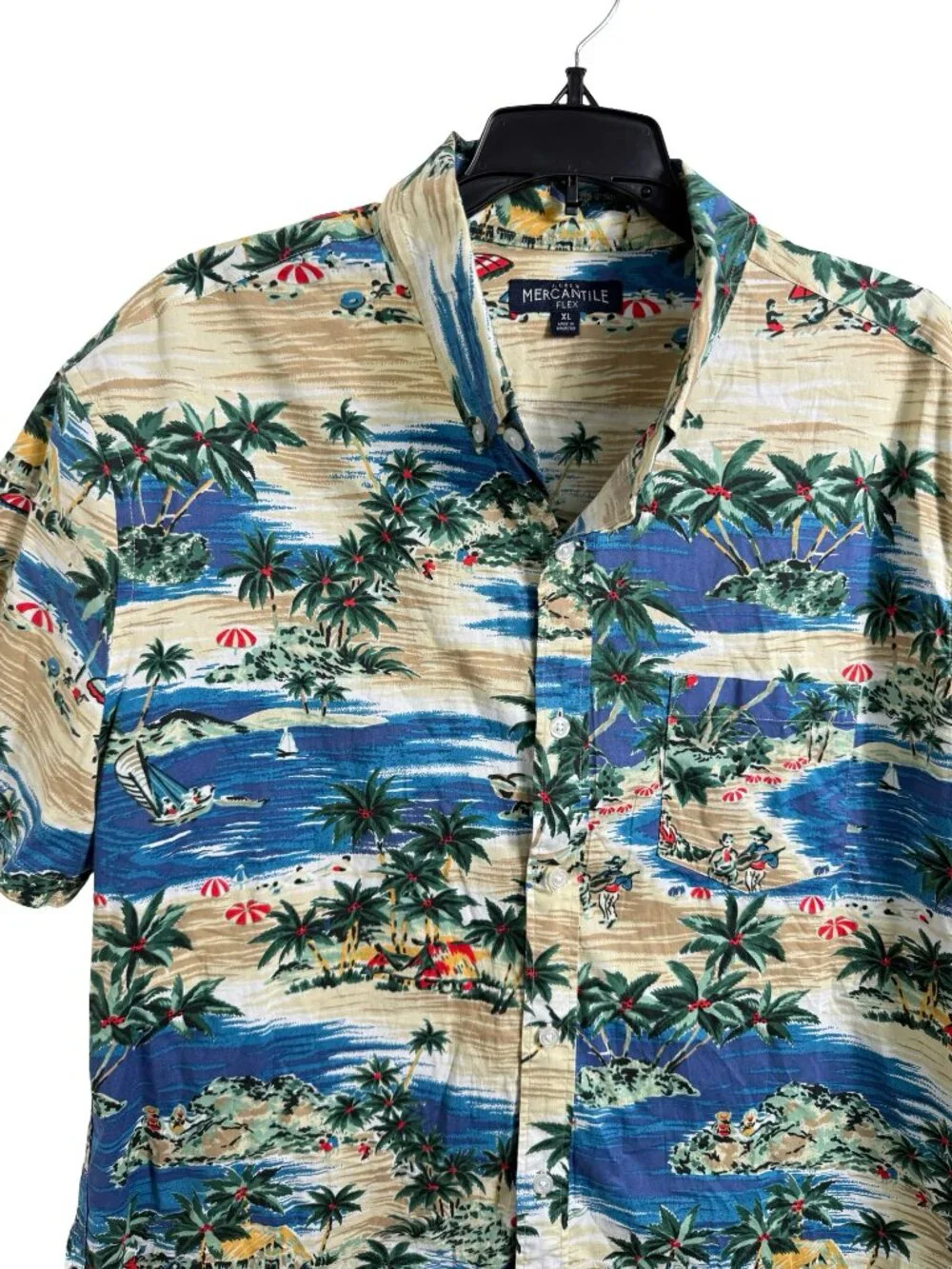 J Crew Mercantile Flex Camp Button Down Shirt Mens XL Slim Hawaiian Cotton